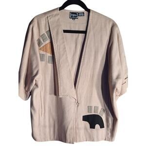 Origins II 100% Cotton Blazer Womens Small Beige with Abstract Design Lagenlook